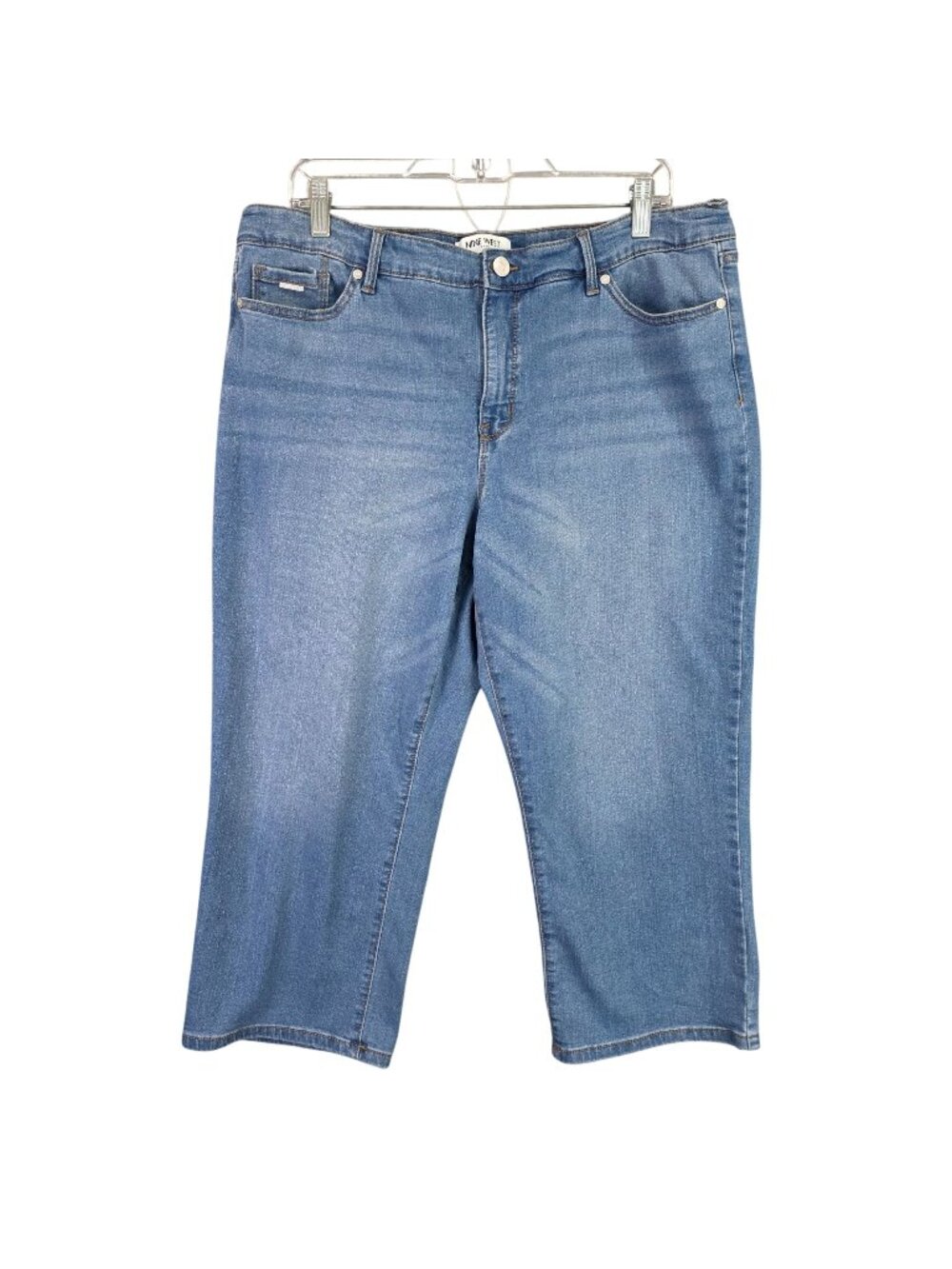 Womens Nine West Chrystie Capri Blue Denim Jeans Cotton Blend Stretch Size 16